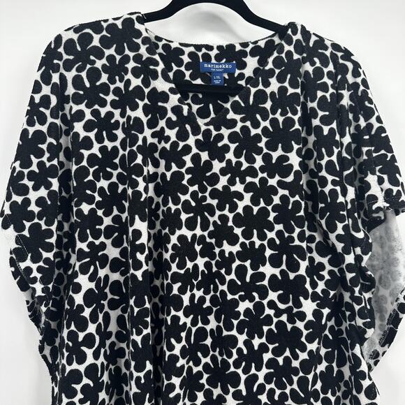 Marimekko Top Womens L XL Black White Floral Print Pullover Top Terry Cloth Swim - Picture 2 of 10